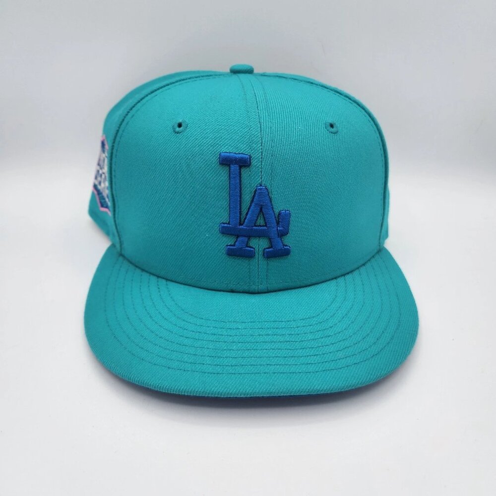 LA teal dodgers fitted hat size 7 1/4 World Series 2020 Side Patch Worn Once